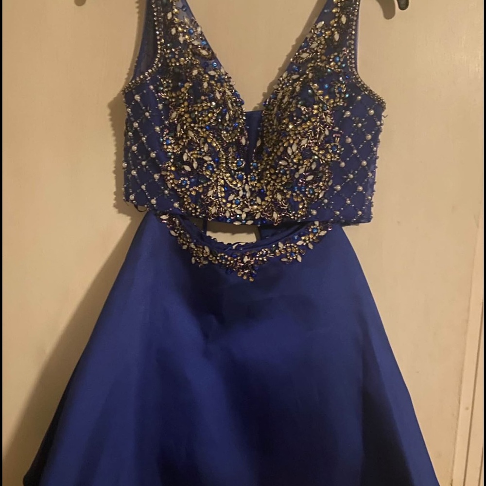 Elegant Blue Embellished Dress 2 piece